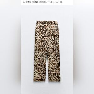 Zara Leopard Print Wide-Leg Trousers in Brown and Black